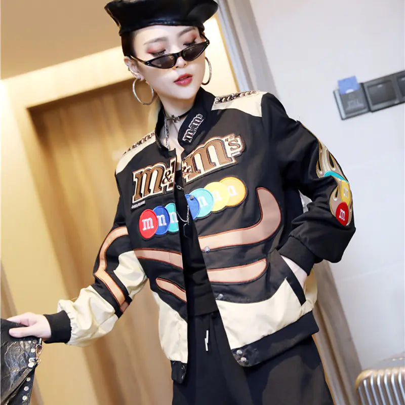 Bomber Letter M Embroidery Jacket Women