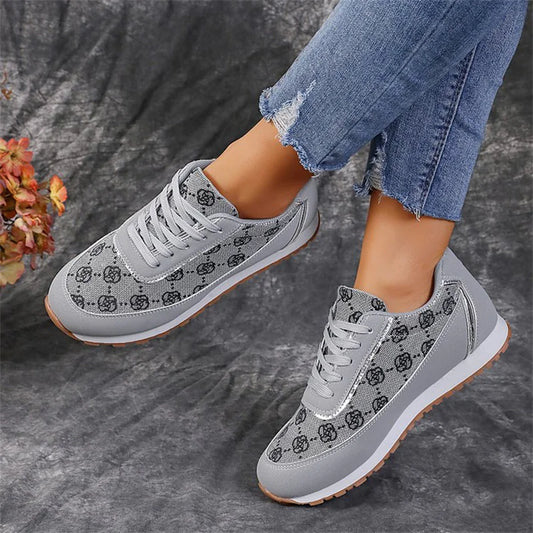 Flower Print Lace-Up Sneakers