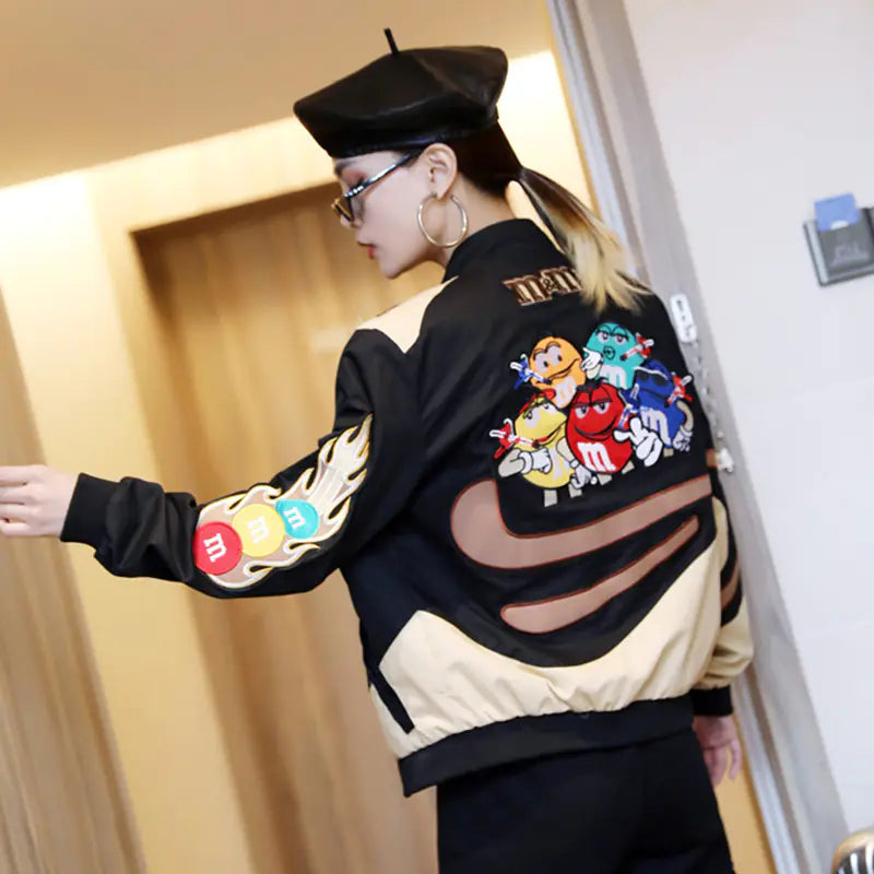 Bomber Letter M Embroidery Jacket Women