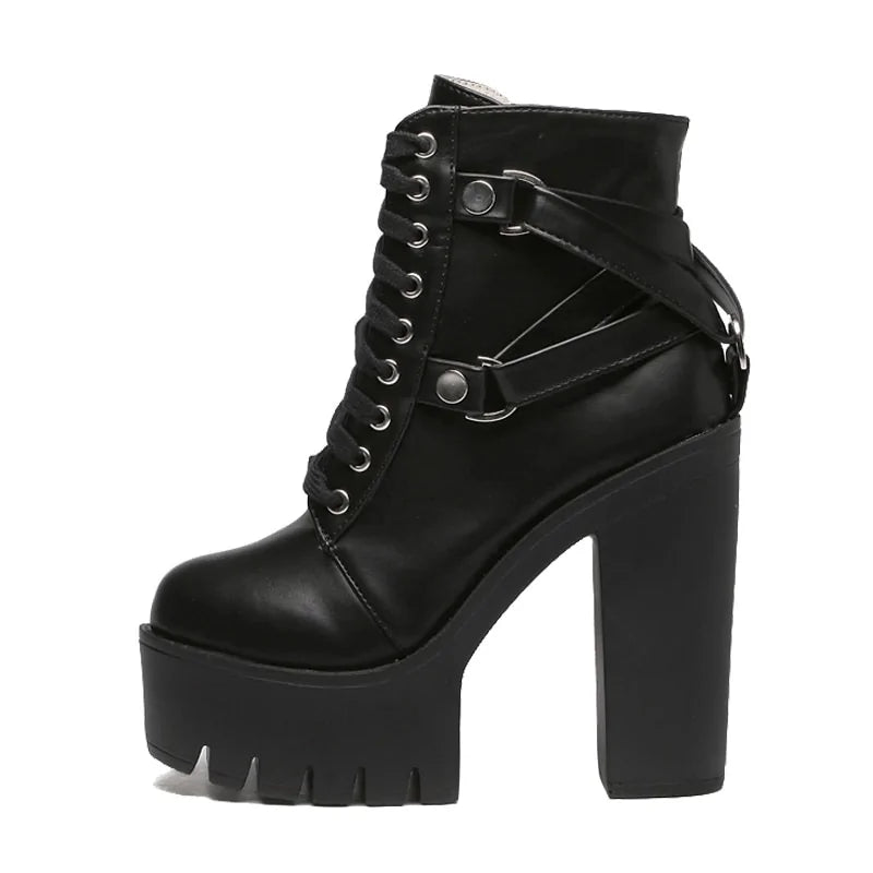 Black Boots Women Heel Lace-up